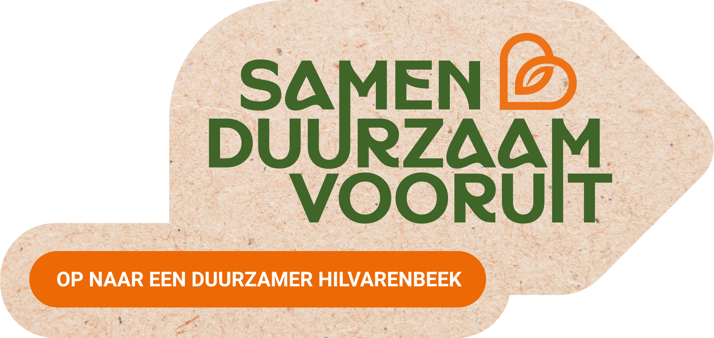 Beeldmerk Samen Duurzaam Vooruit &mdash; donkergroene tekstballon met blad-icoon in oranje en groen.